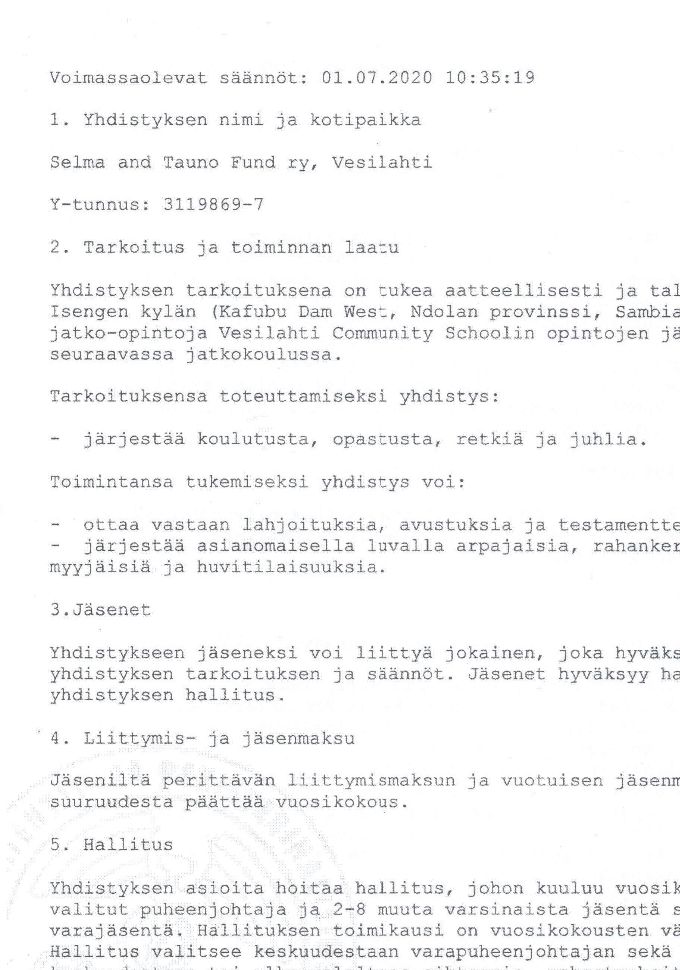 Yhdistyksen säännöt